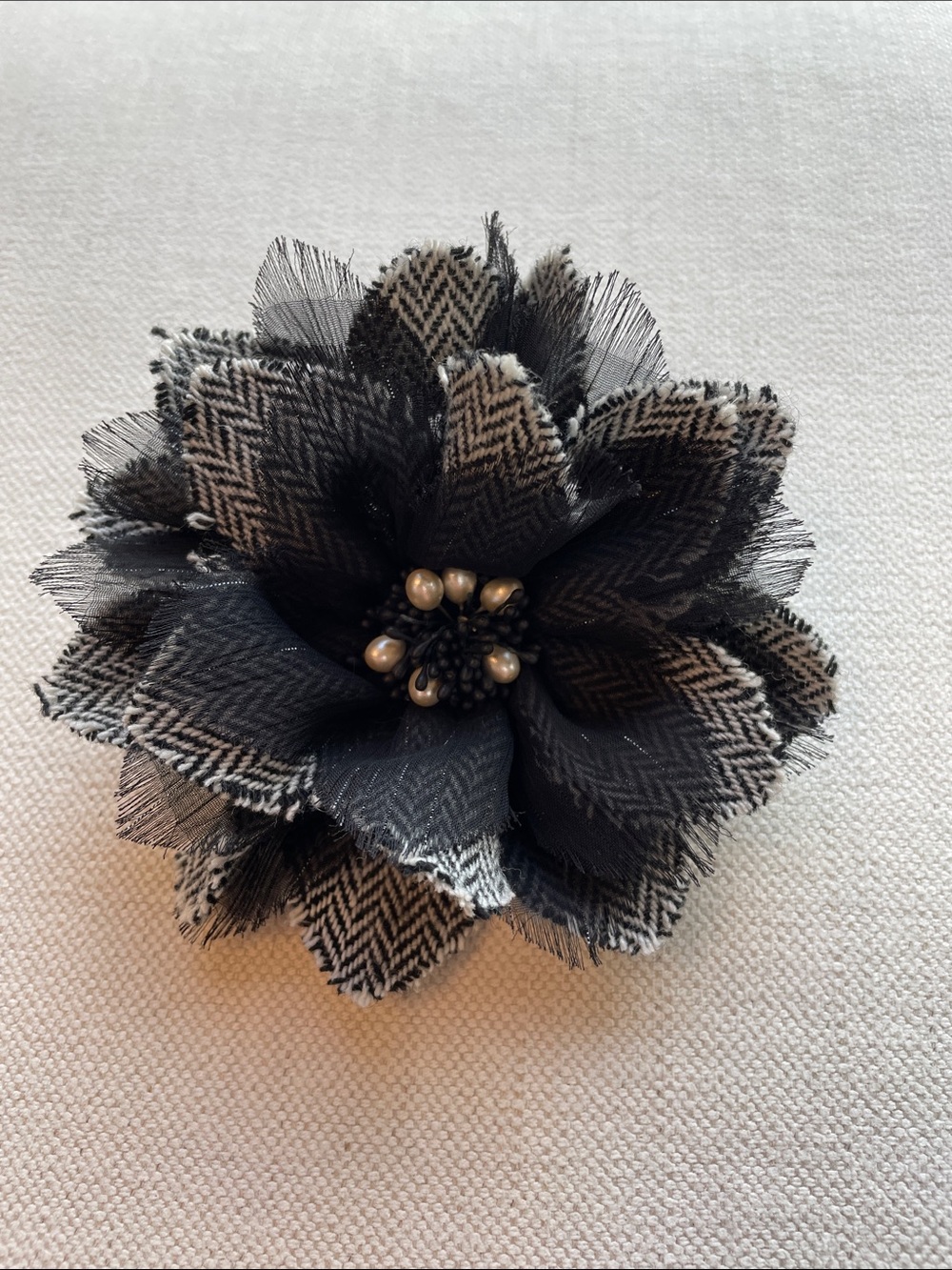 WHBM Fabric Flower Brooch in Black and Cream
